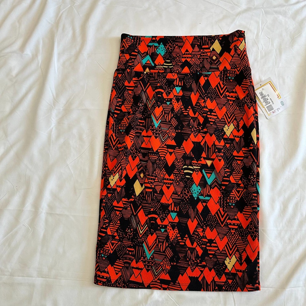 NWT- LuLaRoe CassieOrange Geometrical Diamond Baltic Design Print Pencil Skirt - Picture 5 of 8